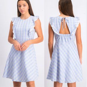 Draper James Women's Blue Combo Linen Embroidered Night Out Dress Size 14 NWT